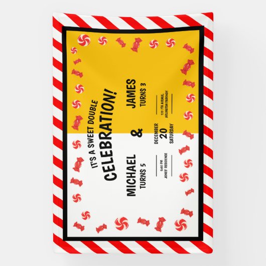 スイートキャンディキッズダブル誕生日カスタム 横断幕 (縦)