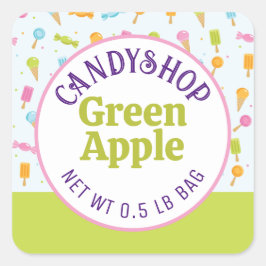スイートキャンディショップとアイスクリームグリーンステッカー スクエアシール