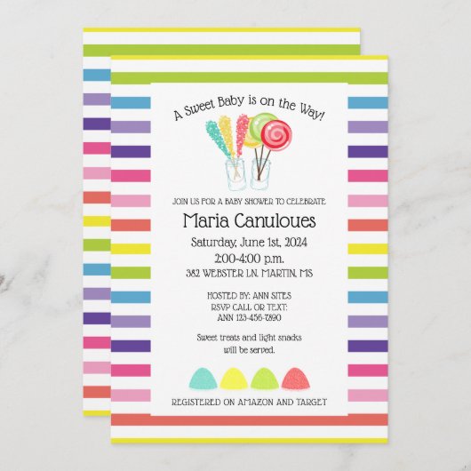 スイートキャンディベビーシャワー招待状 招待状 (正面/裏面)