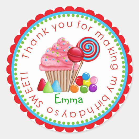 スイートキャンディランドカップケーキ棒つきキャンデーシール ラウンドシール (正面)