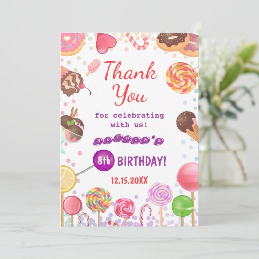 スイートキャンディランド誕生日アイスクリームドーナツパーティー サンキューカード (スタンド正面)