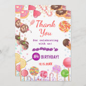 スイートキャンディランド誕生日アイスクリームドーナツパーティー サンキューカード (正面/裏面)