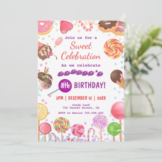 スイートキャンディランド誕生日アイスクリームドーナツパーティー 招待状 (スタンド正面)