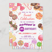 スイートキャンディランド誕生日アイスクリームドーナツパーティー 招待状 (正面/裏面)