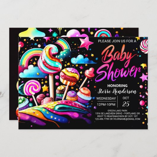 スイートキャンディワンダーランドベビーシャワー 招待状 (正面/裏面)