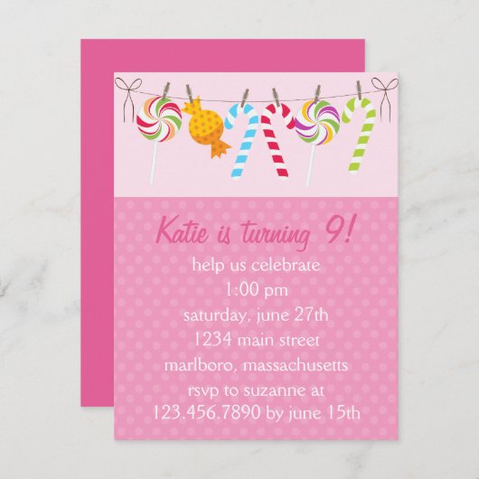 スイートキャンディー誕生パーティー 招待状 (正面/裏面)