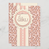 スイートキリンスクラップブックベビーシャワー招待状|ピンク 招待状 (正面/裏面)