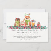 スイートクリスマスウッドランド動物ベビーシャワー 招待状 (正面)