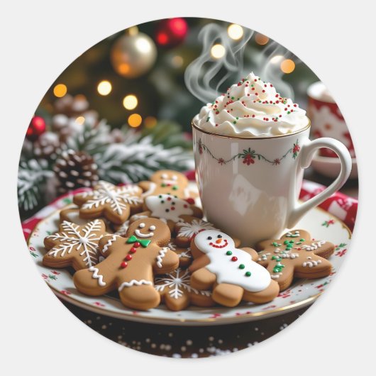 スイートクリスマスクッキーとホットココア ラウンドシール (正面)