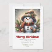 スイートクリスマススノーマン水彩キッズグリーティング シーズンカード (正面)