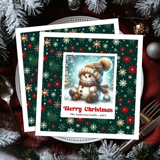 スイートクリスマススノーマン水彩キッズ用ナプキン