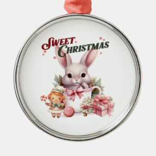 スイートクリスマスピンクバニー メタルオーナメント