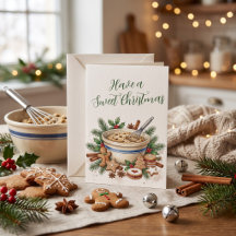 スイートクリスマスベーキングウォーターカラーホリデーカード