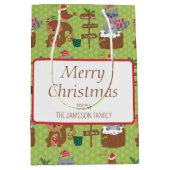 スイートクリスマスラクーンとリス&スノーフレーク ミディアムペーパーバッグ (正面)