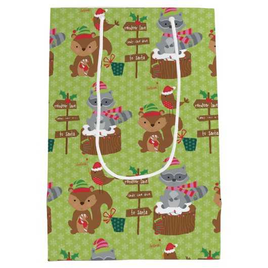 スイートクリスマスラクーンとリス&スノーフレーク ミディアムペーパーバッグ (裏面)