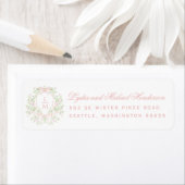 スイートクレストとピンクの弓結婚の差出人住所 ラベル (インサイチュ)