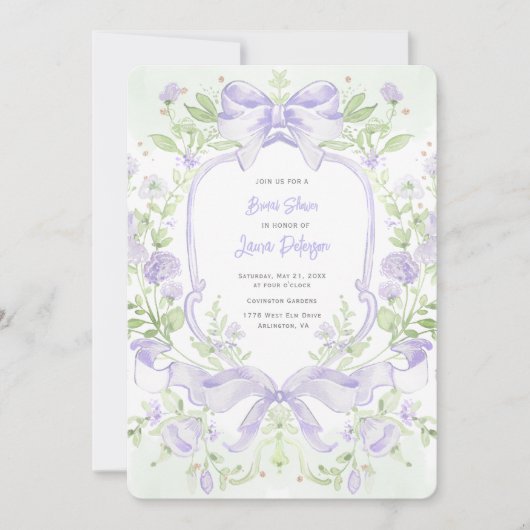 スイートクレストw/ラベンダーボウズブライダルシャワー 招待状 (正面)