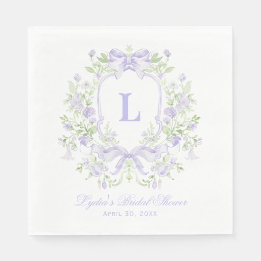 スイートクレストw/ラベンダーボウモノグラムブライダルシャワー スタンダードランチョンナプキン (正面)