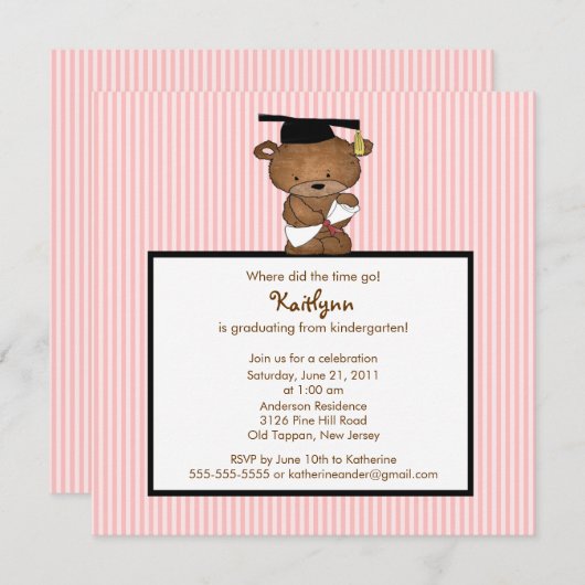 スイートグラッドベア幼稚園卒業招待状 招待状 (正面/裏面)