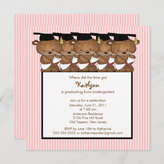 スイートグラッドベア幼稚園卒業招待状 招待状 (正面/裏面)