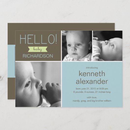 スイートグリーティングベビーの写真出産案内 案内状 (正面/裏面)