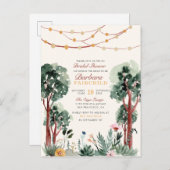 スイートグリーンボタニカルツリーズウッドランドブライダルシャワー インビテーションポストカード (正面/裏面)