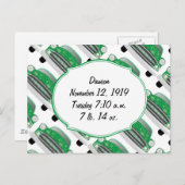 スイートグリーンレトロ車ベビーシャワーギフト インビテーションポストカード (正面/裏面)