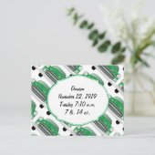 スイートグリーンレトロ車ベビーシャワーギフト インビテーションポストカード (スタンド正面)