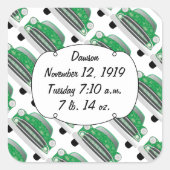 スイートグリーンレトロ車ベビーシャワーギフト スクエアシール (正面)