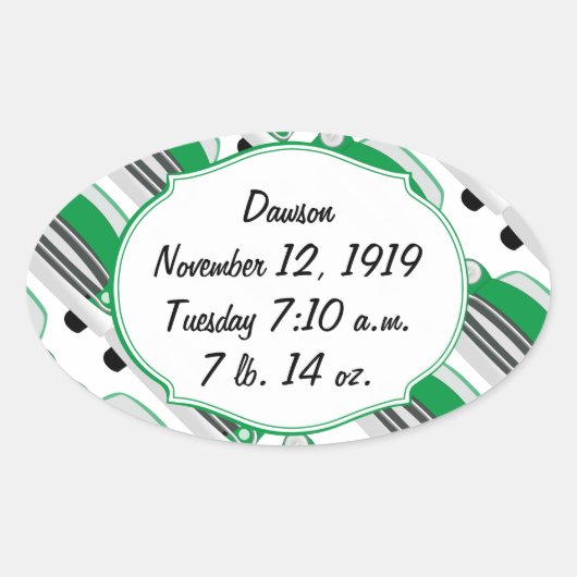 スイートグリーンレトロ車ベビーシャワーギフト 楕円形シール (正面)