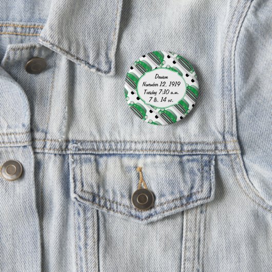 スイートグリーンレトロ車ベビーシャワーギフト 缶バッジ (インサイチュ)