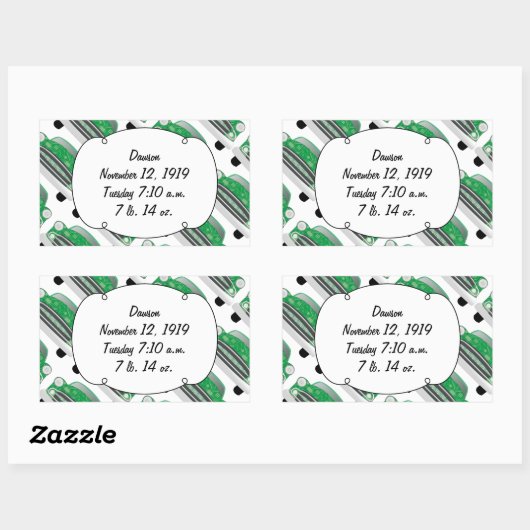 スイートグリーンレトロ車ベビーシャワーギフト 長方形シール (シート)