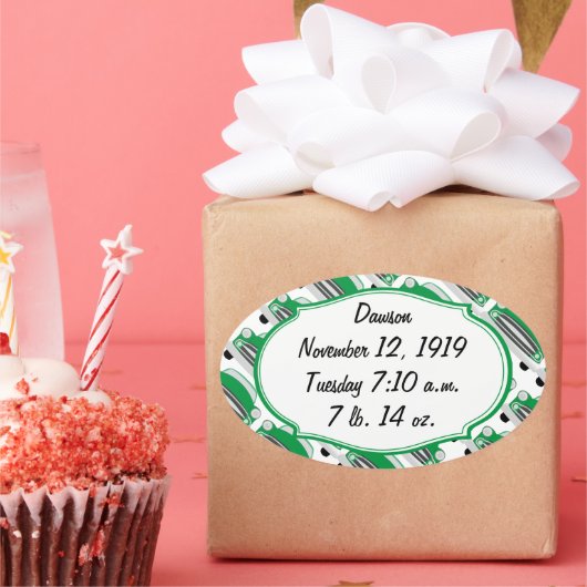 スイートグリーンレトロ車ベビーシャワー発表 楕円形シール (パーティー)