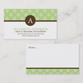 スイートグリーン水玉模様とモノグラム コーリングカード (正面/裏面)