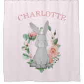 スイートグレーバニーピンクフローラガールズベビー子供部屋 シャワーカーテン (正面)