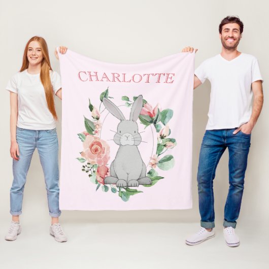 スイートグレーバニーピンクフローラガールズ フリースブランケット (インサイチュ)