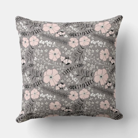 スイートグレーピンクホワイトフローラルパターン装飾用クッション クッション (裏面)