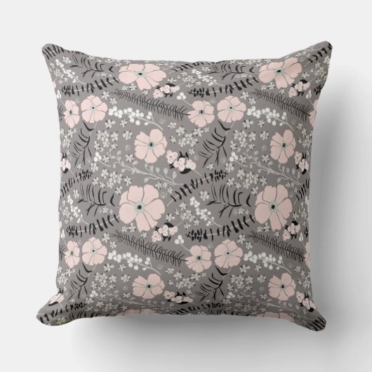 スイートグレーピンクホワイトフローラルパターン装飾用クッション クッション (正面)