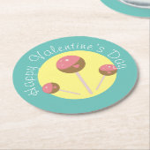 スイートケーキヴァレンティポップ・アートのンズピンクティール（緑がかった色） ラウンドペーパーコースター (アングル)