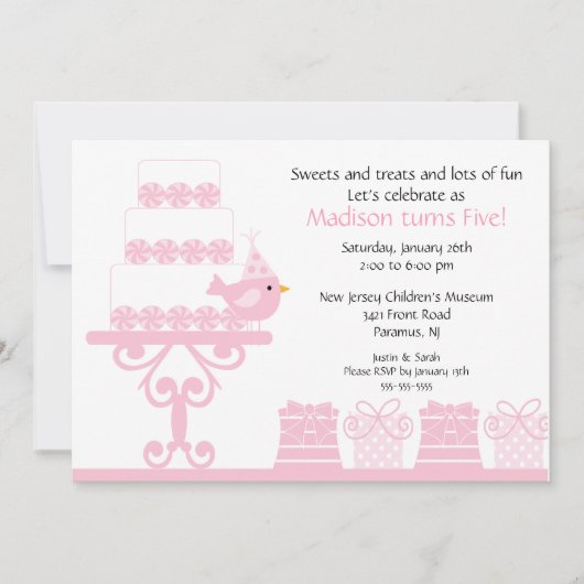 スイートケーキ誕生日招待状 招待状 (正面)