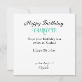 スイートコアラをテーマにした子供の誕生日ケーキ カード (裏面)