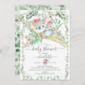 スイートコアラベアーガールズベビーシャワー招待状 招待状 (正面/裏面)