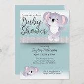 スイートコアラベアーズティール（緑がかった色）男女兼用ベビーシャワー 招待状 (正面/裏面)