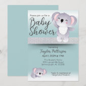 スイートコアラベアーズティール（緑がかった色）男女兼用ベビーシャワー 招待状 (正面/裏面)