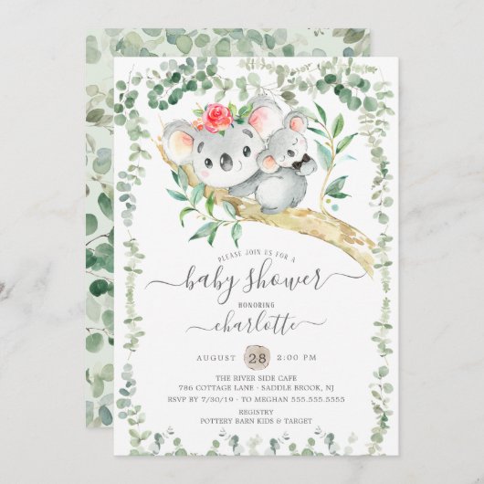 スイートコアラベアーボーイズベビーシャワー招待状 招待状 (正面/裏面)