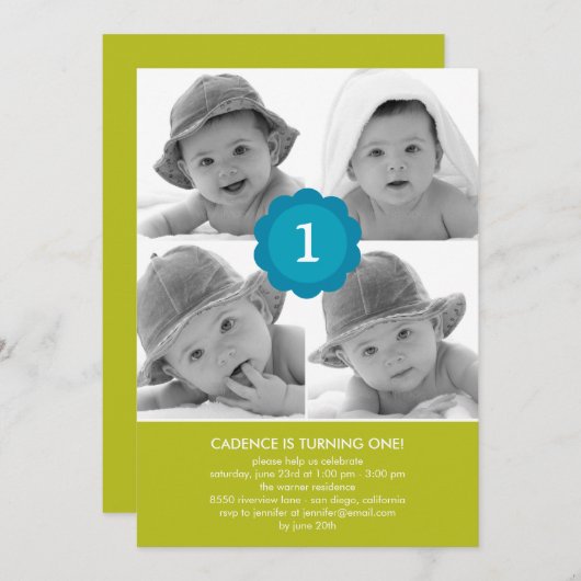 スイートコラージュフォト誕生日招待状 招待状 (正面/裏面)