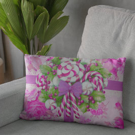 スイートコージーコテージピンクとパープルクリスマス ランバークッション