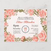 スイートコーラルバラガーデンブライダルシャワー インビテーションポストカード (正面)