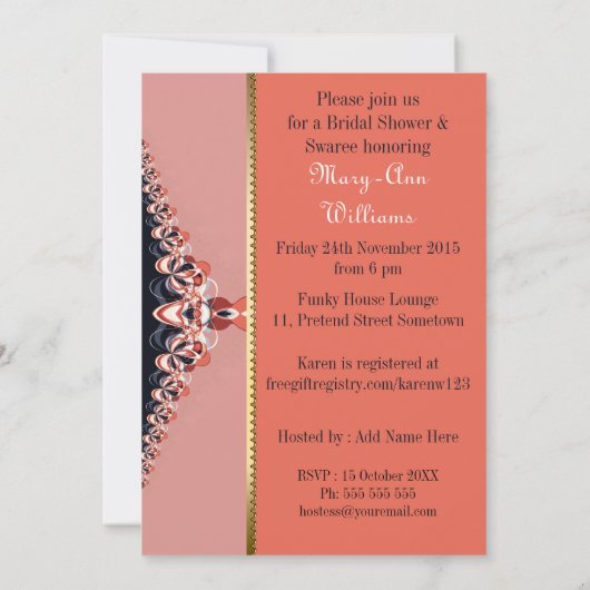 スイートコーラル&ピンクブライダルシャワーパーティの招待状 招待状 (裏面)