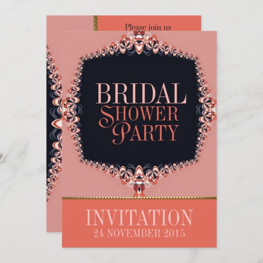 スイートコーラル&ピンクブライダルシャワーパーティの招待状 招待状 (正面/裏面)